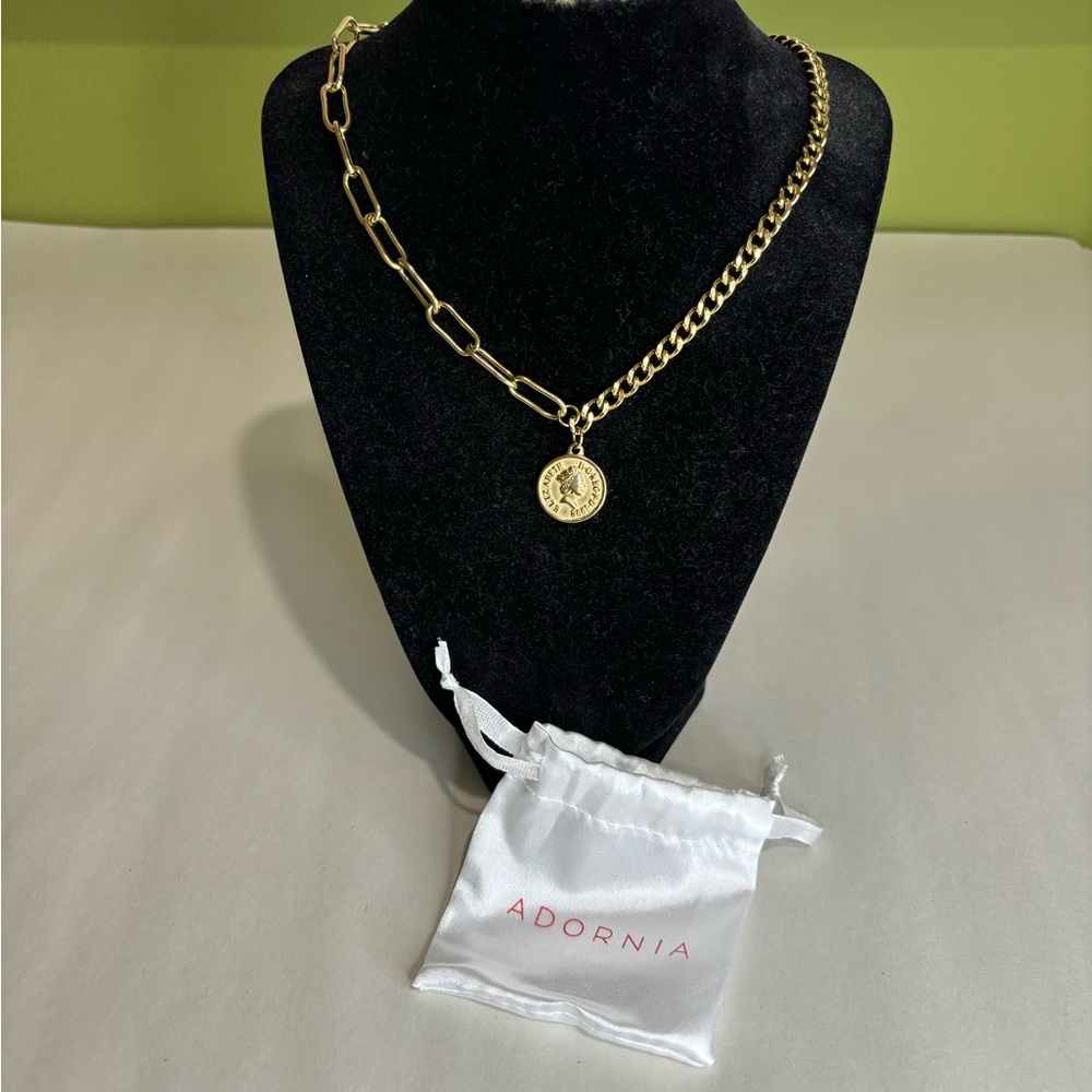 Adornia Water Resistant Mixed Chain Gold Coin Necklace New - Picture 3 of 8